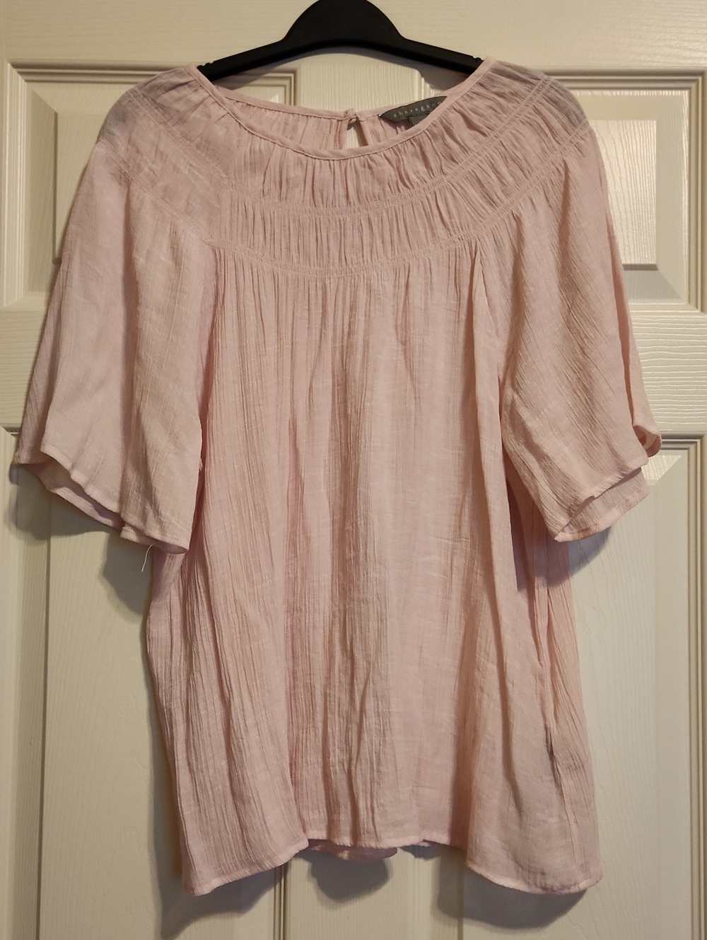 Sharagano Pale Pink Flutter-Sleeve Peasant Top, Medium